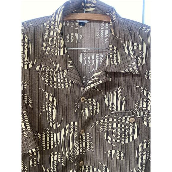 Vtg Maltos Men's Rave Disco 70s Button Down Shirt Brown Tan Floral Stripes LRG - Picture 3 of 8